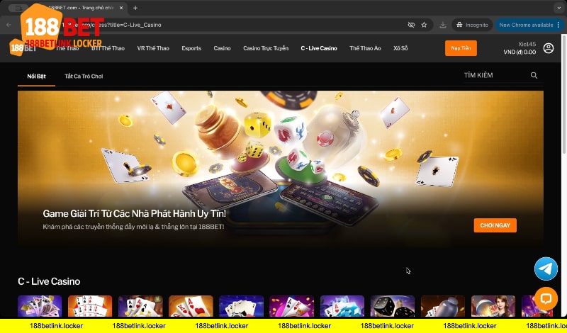 Giao diện game bài 188BET link